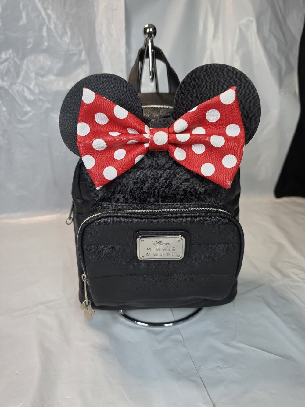 Disney Minnie Mouse Black Small Backpack with Red Polka Dot Bow Clean And Ready